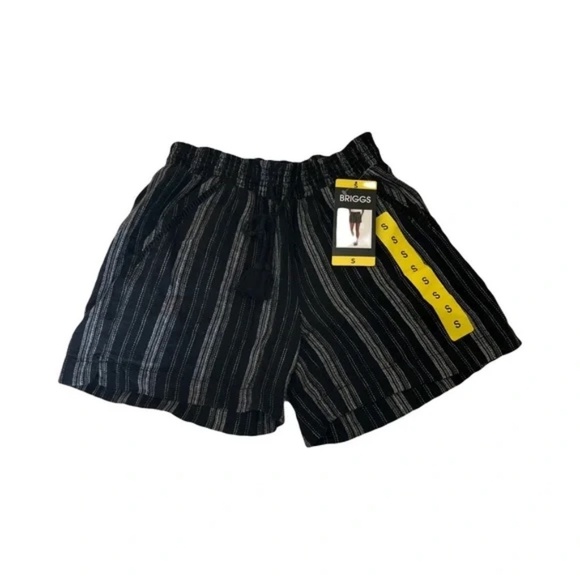 Briggs | New Black Striped Linen Blend Pull On Shorts, Small - Picture 1 of 8